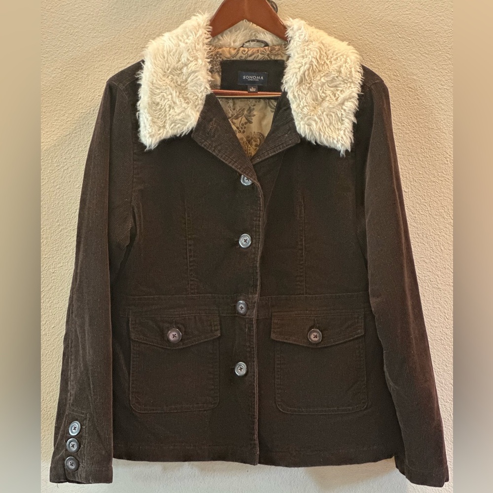 Sonoma Dark Brown Women's Utility Jacket with Faux Fur Collar